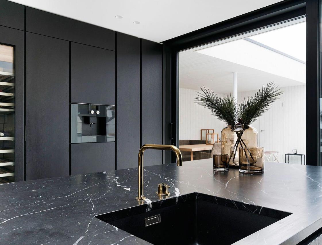 Black Marquina Marble slab with white veins running through it