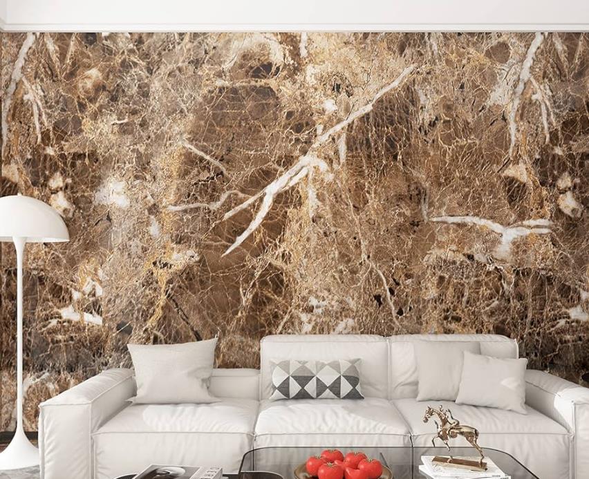 Brown marble slab with intricate veining and natural patterns