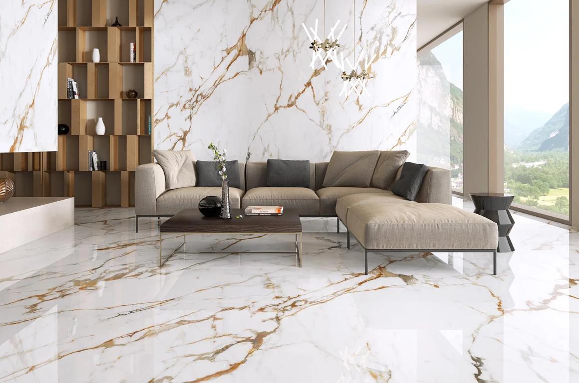Calacatta Gold Marble slab with intricate veining and luxurious gold tones