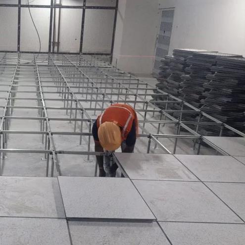 A raised floor made of cementitious material