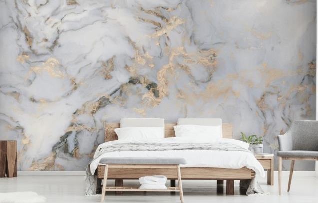 Close-up of a luxurious marble wallpaper with intricate veining patterns