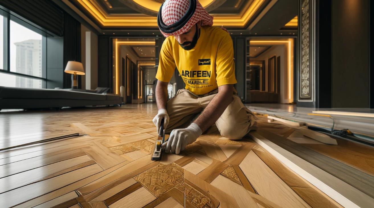 Parquet flooring in UAE showcasing intricate wood patterns and designs