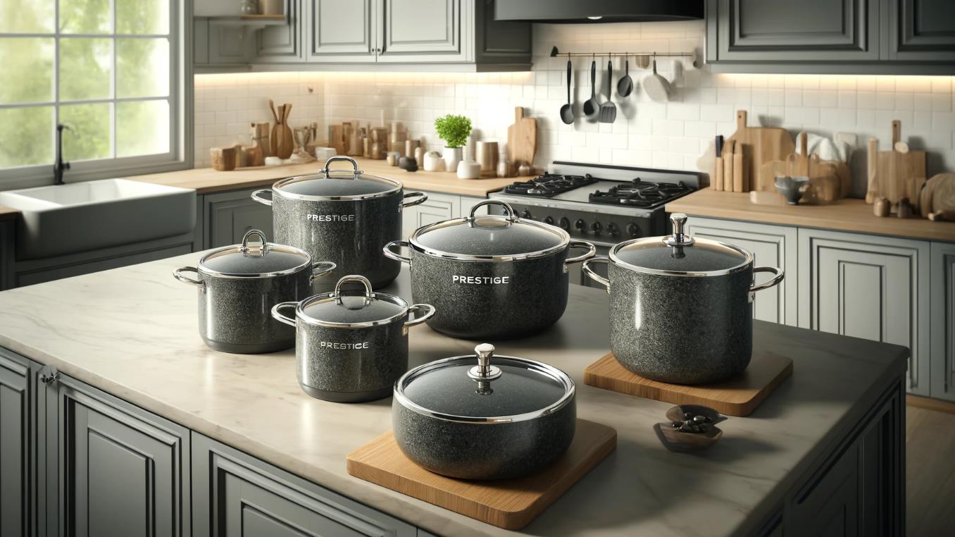 Image of Prestige Granite Cookware set featuring non-stick coating and durable construction