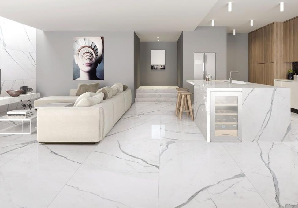 Statuario Marble slab with intricate grey veining on a white background